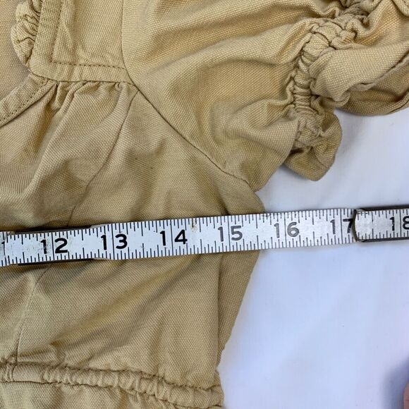Free People Milkmaid Peasant Cropped Blouse Top XS Tan Brown Puff Short Sleeve - Picture 9 of 10